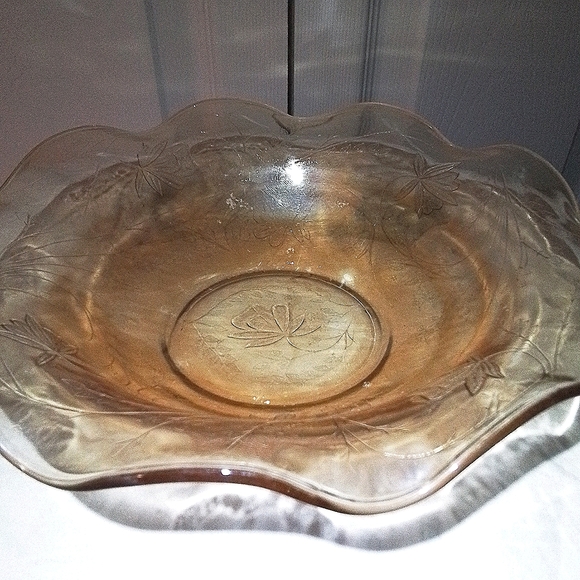 Anniversary Marigold Carnival Glass Centerpiece Bowl around 9" w and 2.5" t - Picture 3 of 3